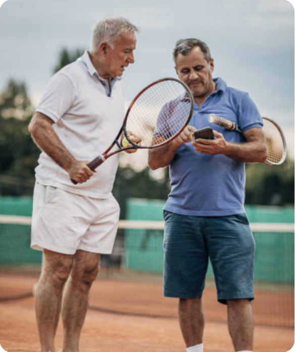 tennis players checking announcements on their phone